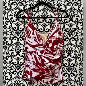Super flattering Magicsuit Tankini top.  Rich dark red and white pattern.